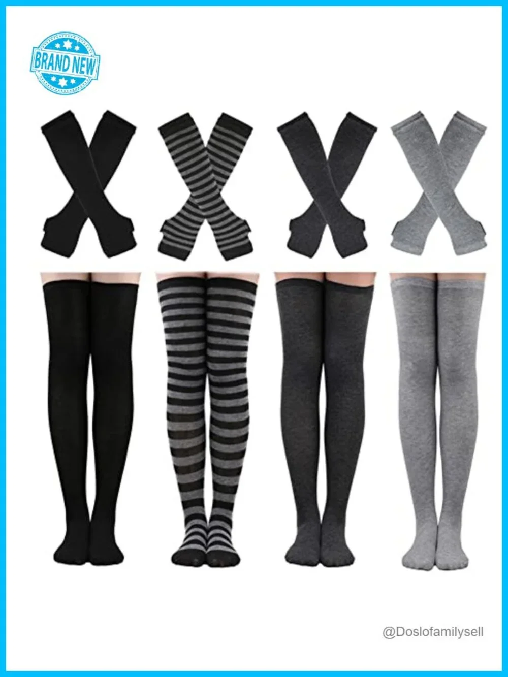 Striped Knee High Socks and Fingerless Arm Warmers Set for Costume